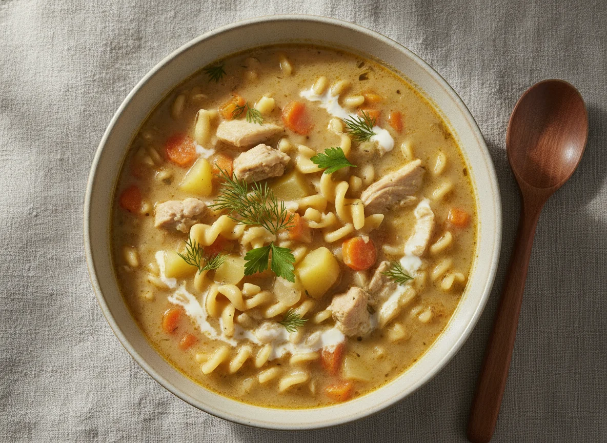 Куриный суп с лапшой и сливками photo