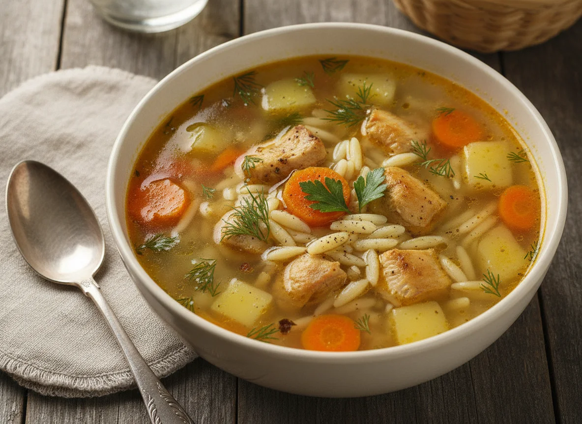Куриный суп с макаронами и картофелем photo