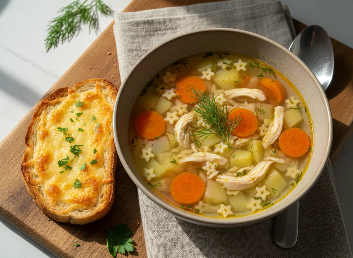 Куриный суп с макаронами и овощами photo