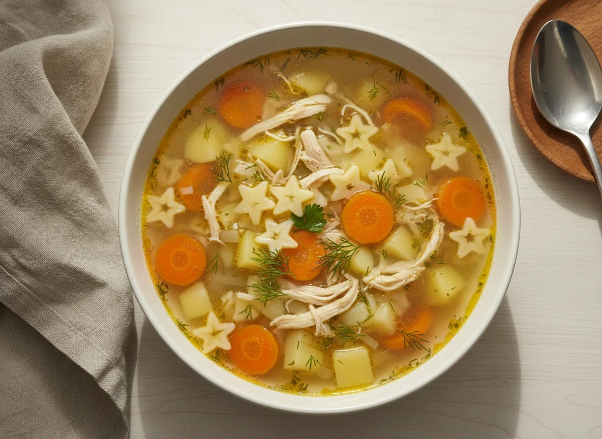 Куриный суп с макаронами-звездочками и картофелем photo