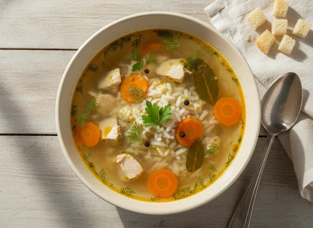 Куриный суп с рисом и морковью photo
