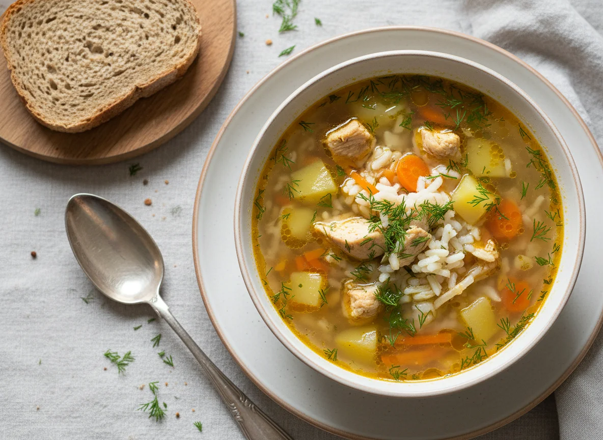 Куриный суп с рисом и овощами photo