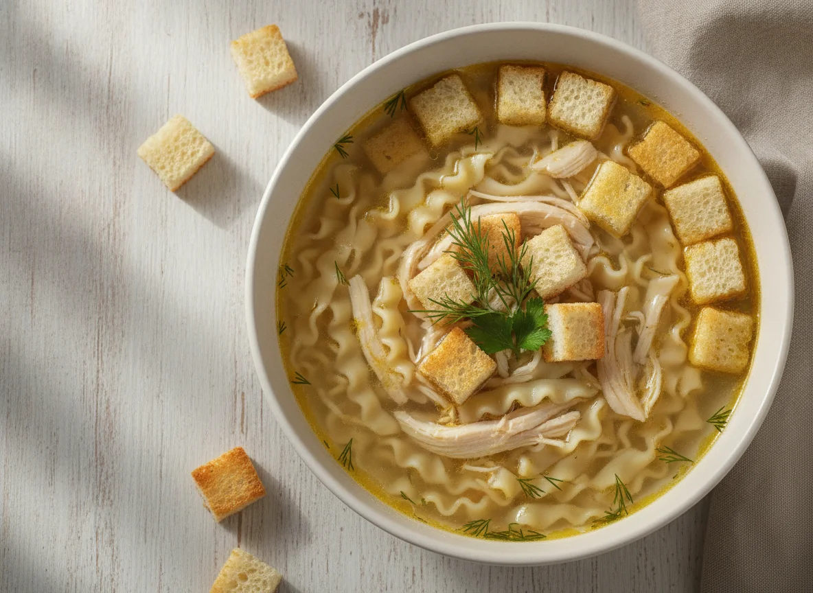 Куриный суп-лапша с сухариками photo