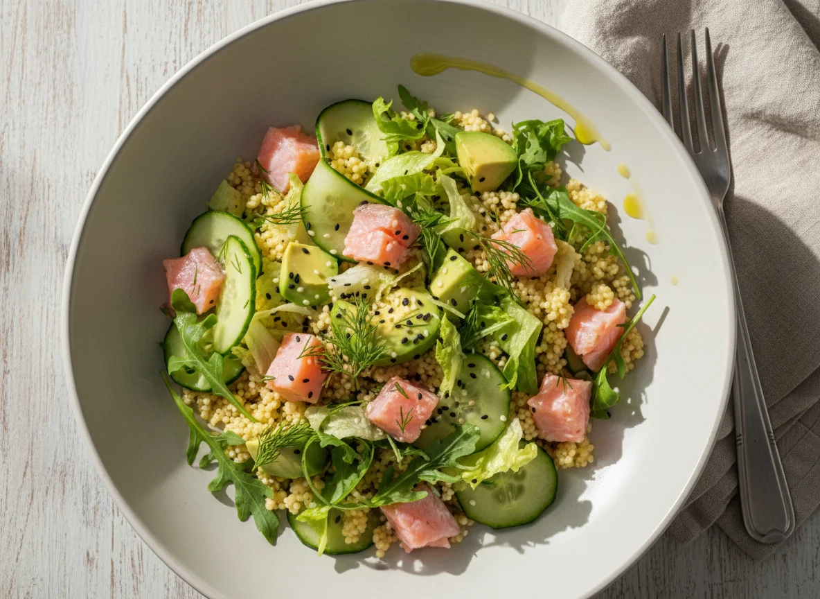 Кускус с лососем и овощами photo