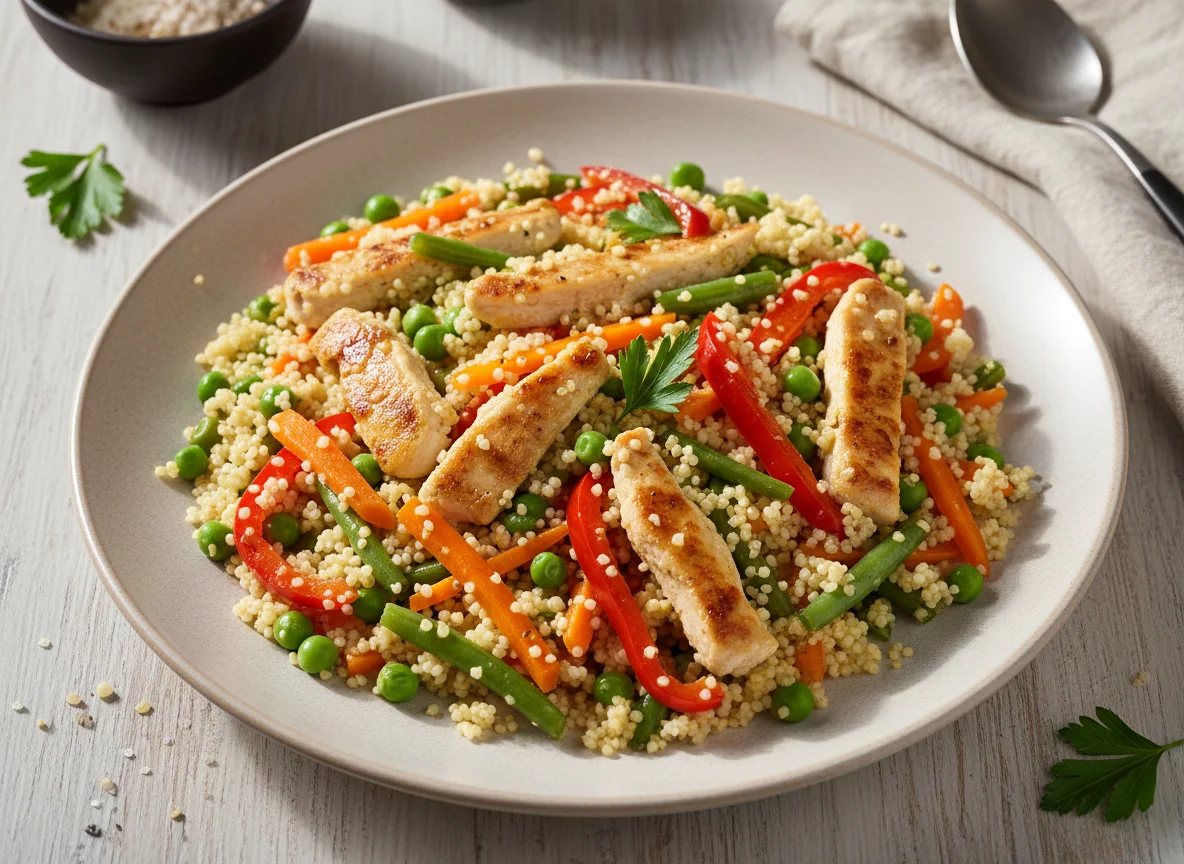 Кускус с овощами и курицей photo