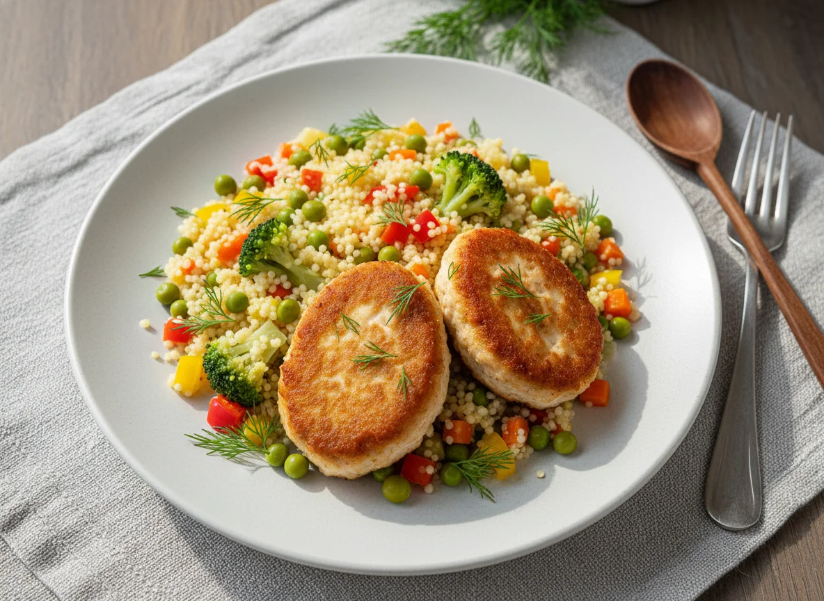 Кускус с овощами и куриные котлеты photo