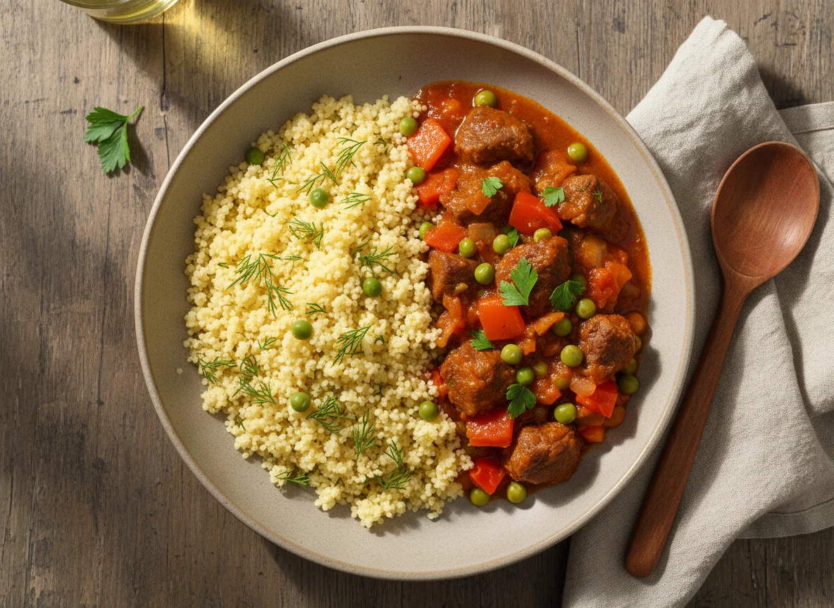 Кускус с овощами и мясное рагу photo