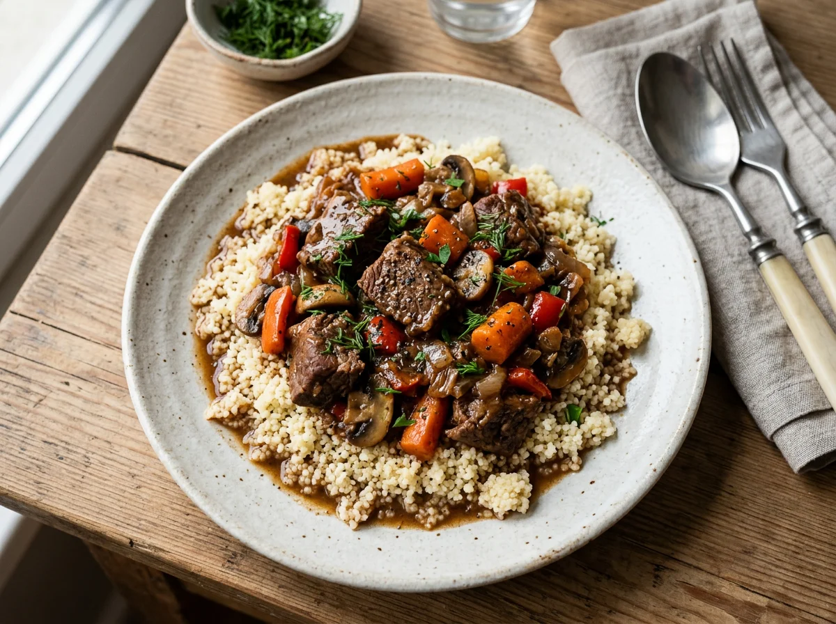 Кускус с тушеным мясом и овощами photo