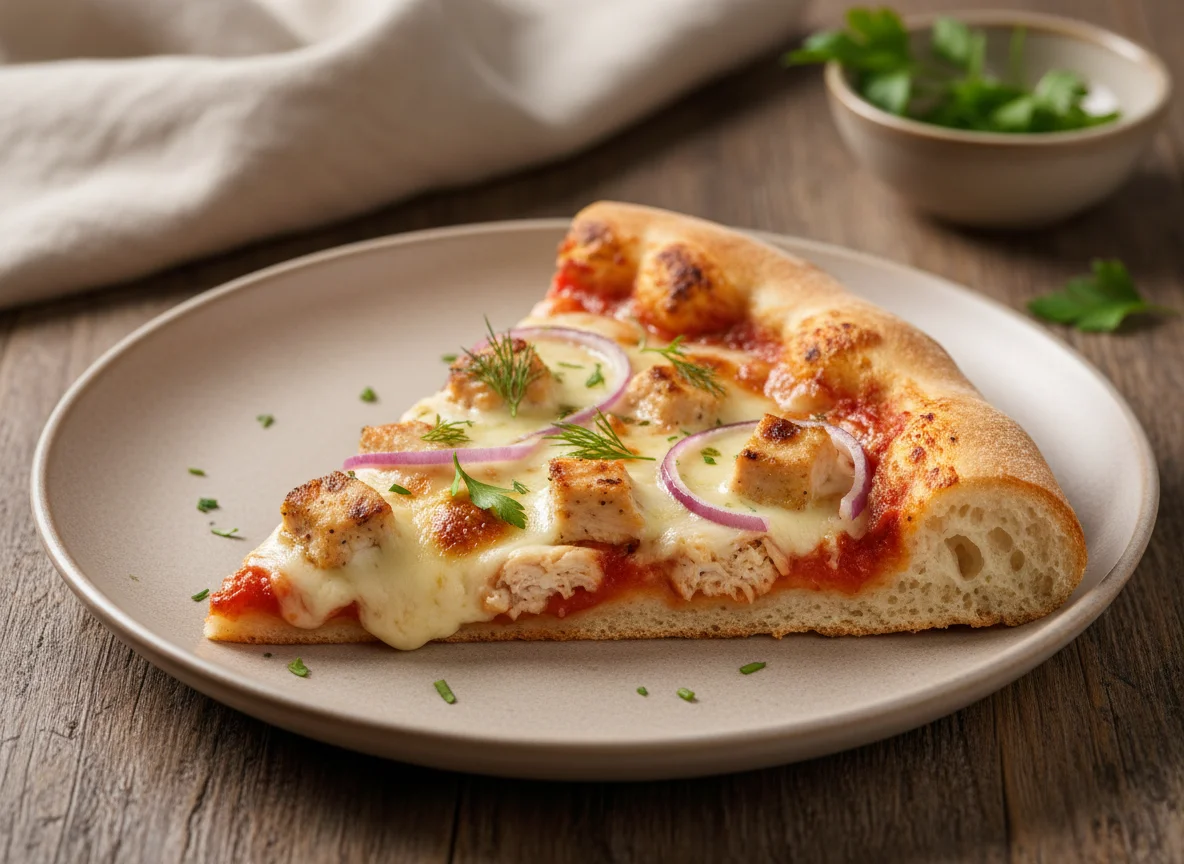 Кусочек пиццы с курицей photo