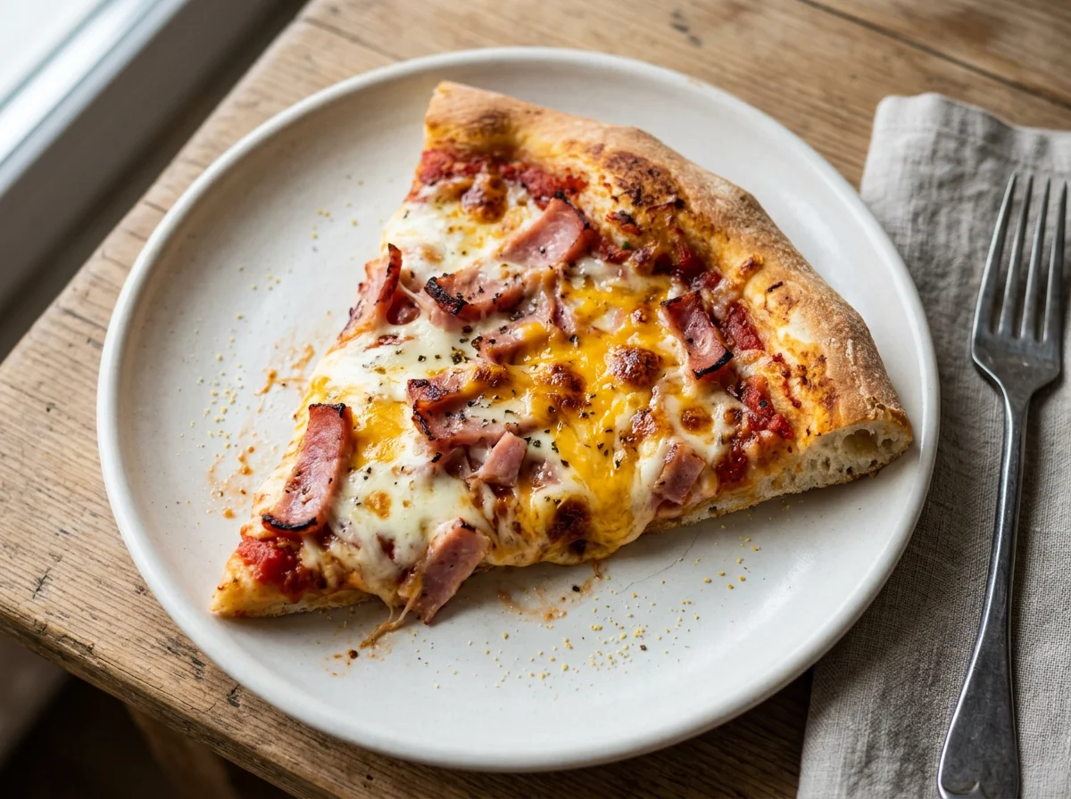 Кусочек пиццы с ветчиной и сыром photo