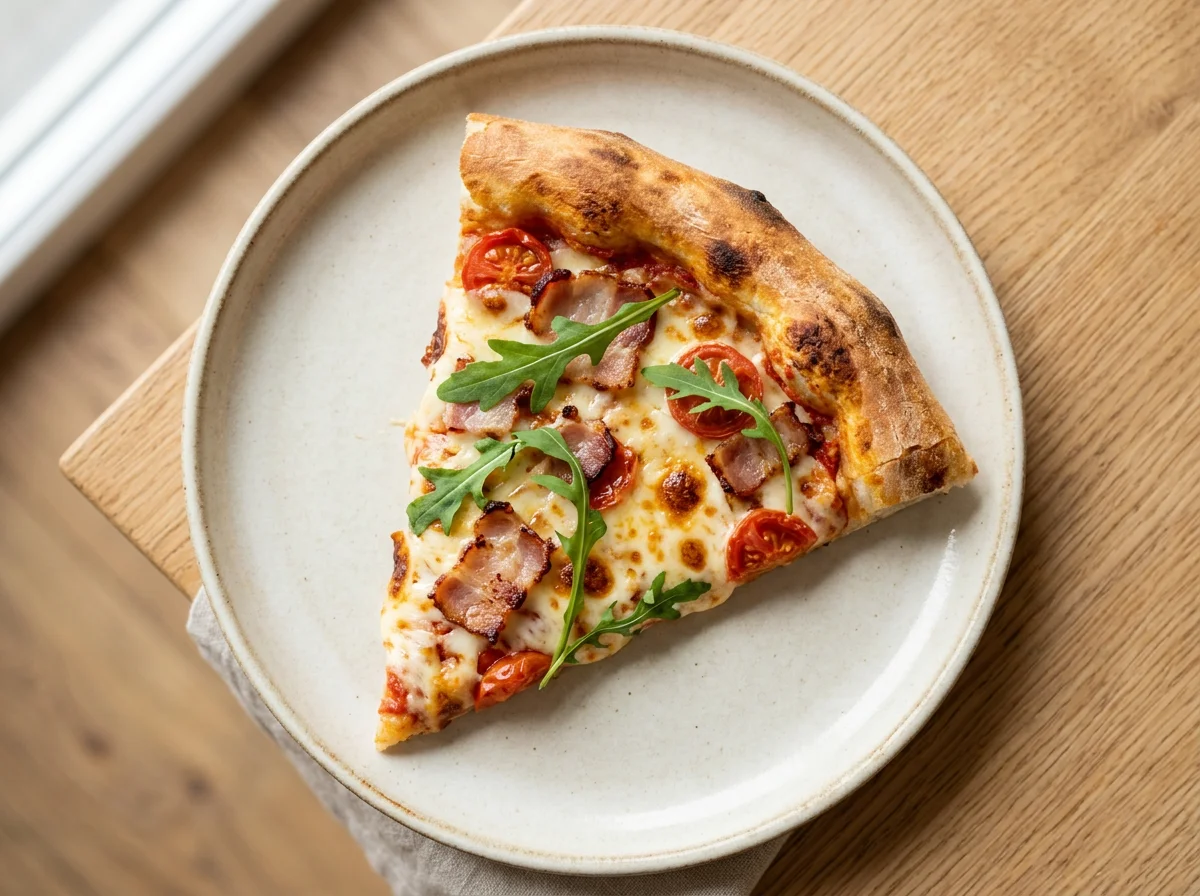 Кусок пиццы с беконом и сыром photo