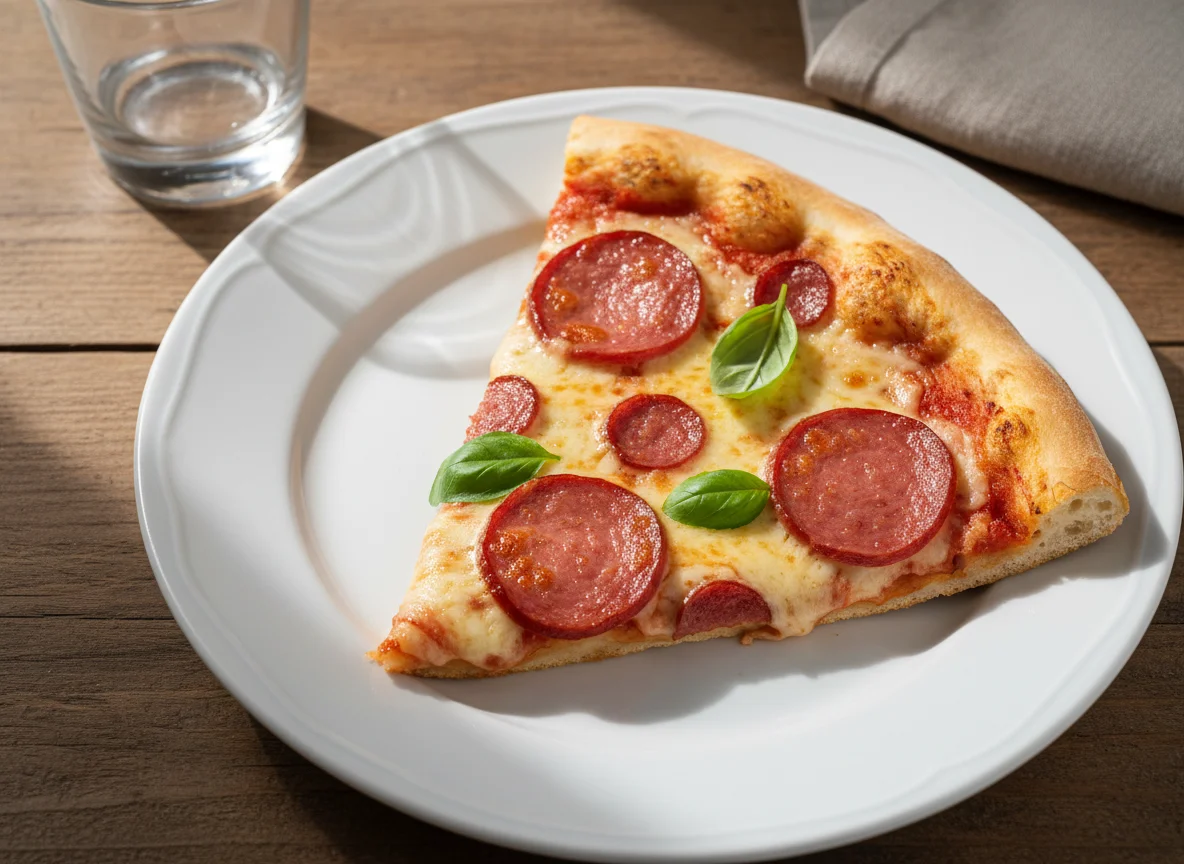 Кусок пиццы с колбасой и сыром photo