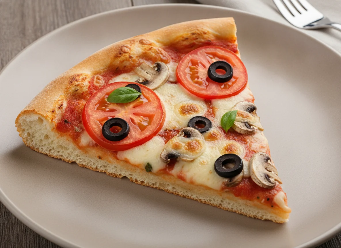 Кусок пиццы с овощами и грибами photo