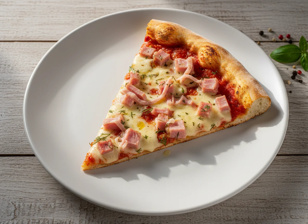 Кусок пиццы с ветчиной и сыром photo