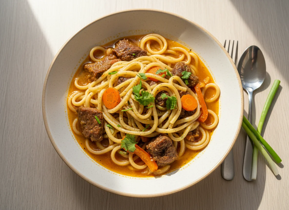 Лагман с мясом и овощами photo