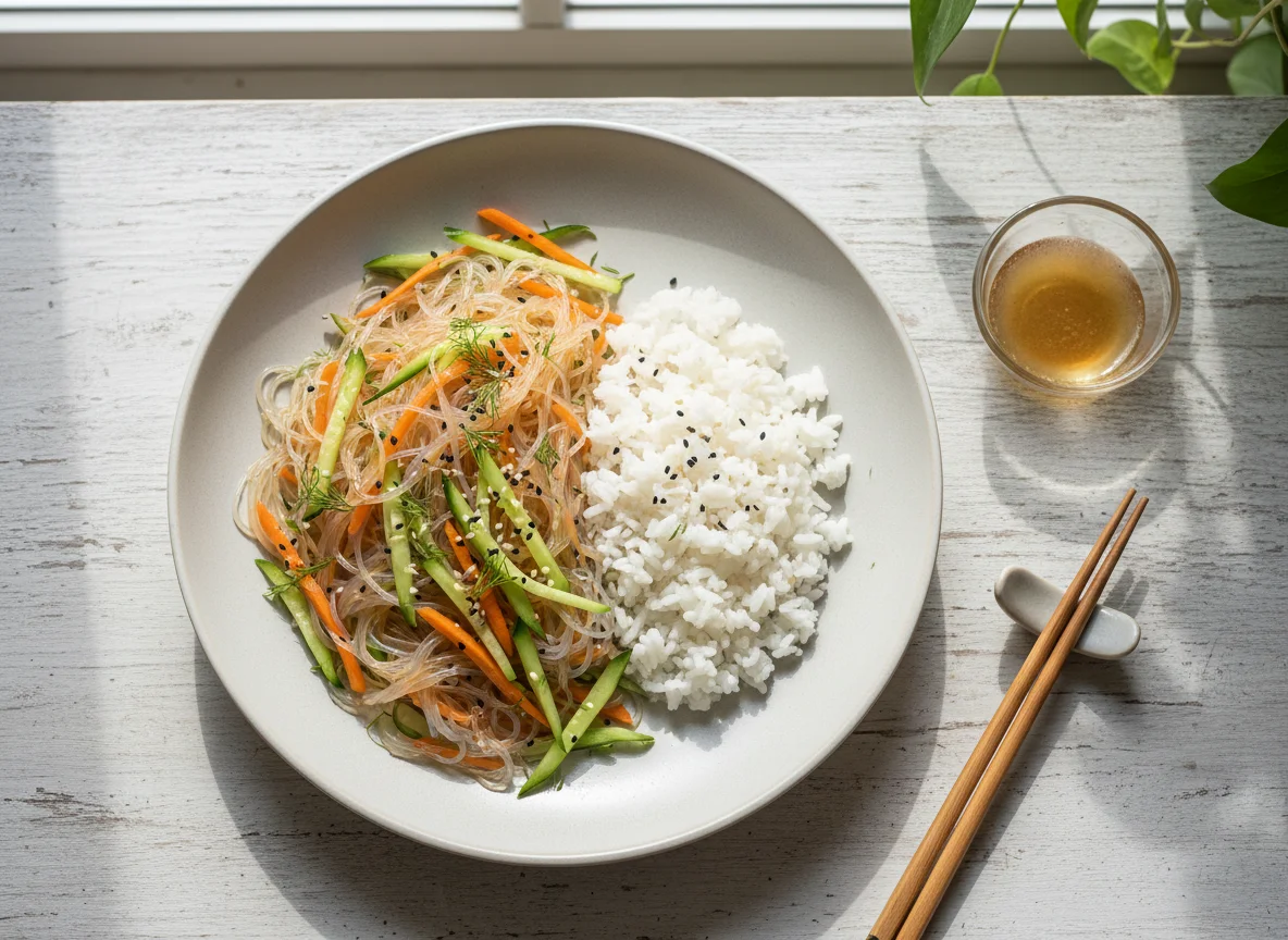 Лапша фунчоза с рисом и огурцами photo