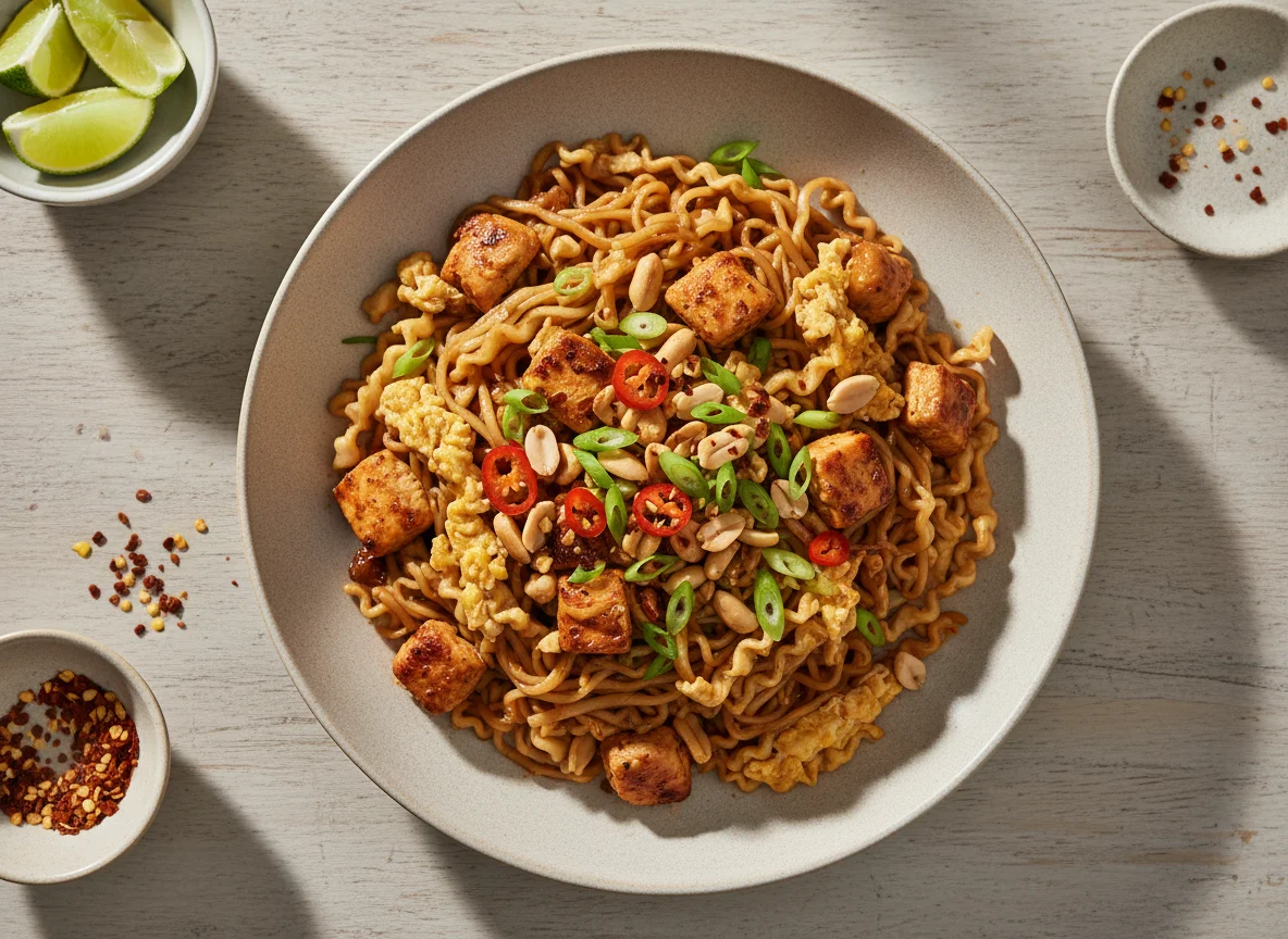 Лапша с курицей и арахисом photo