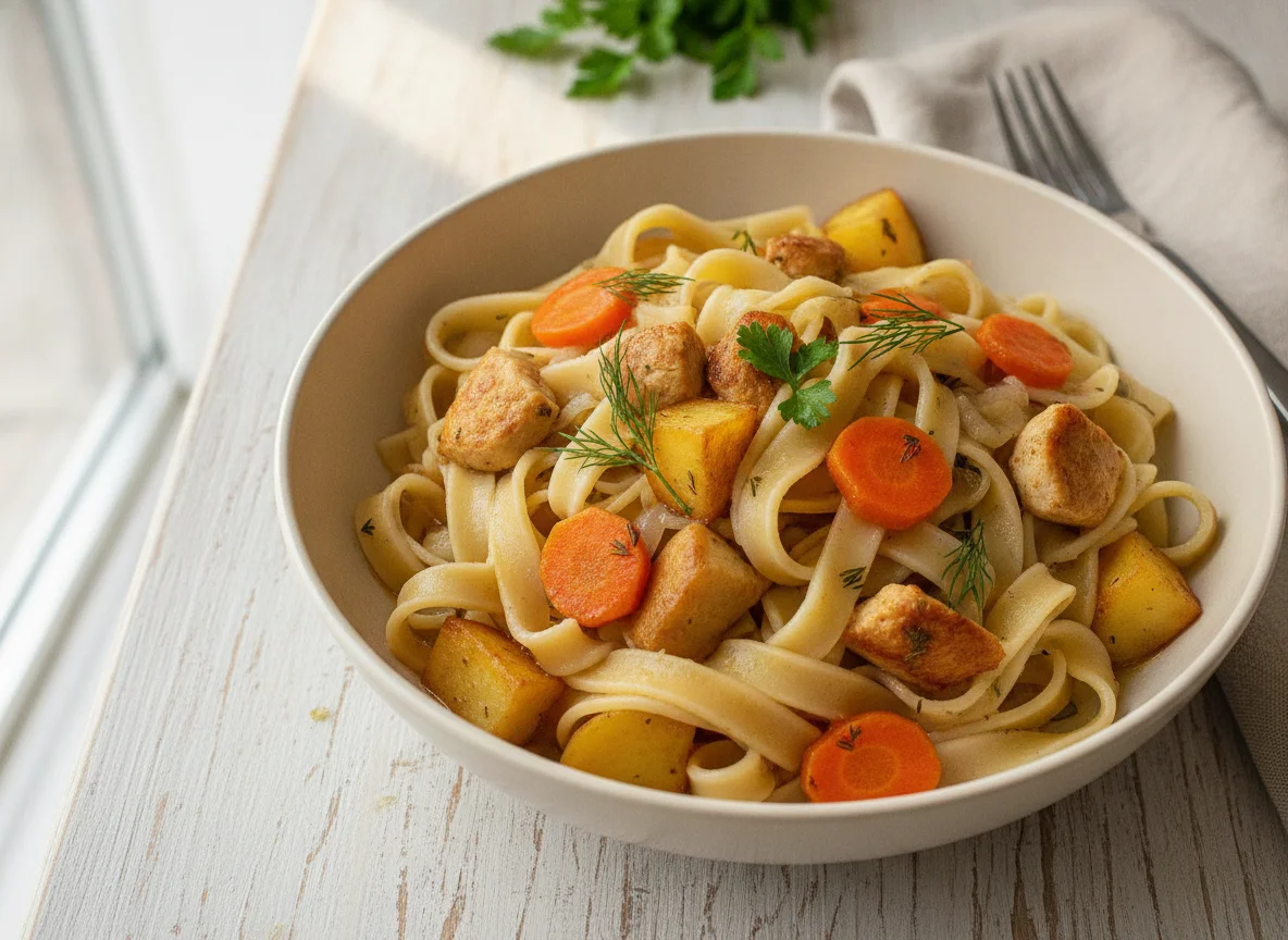 Лапша с курицей и картофелем photo