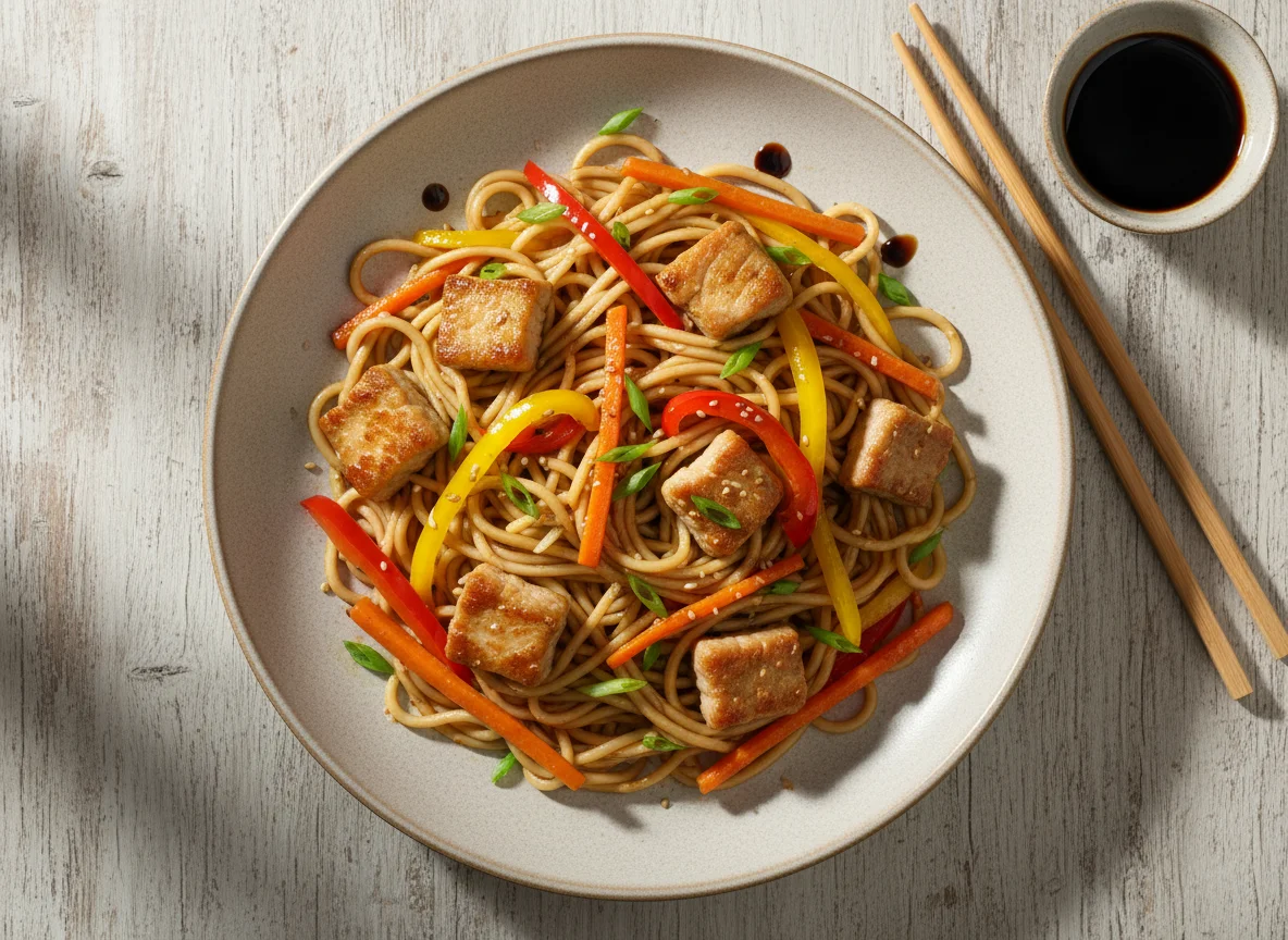 Лапша с мясом и овощами photo