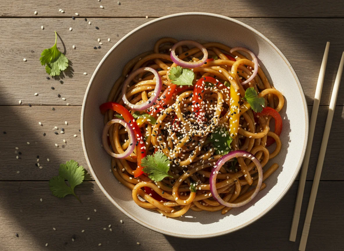 Лапша с овощами и кунжутом photo