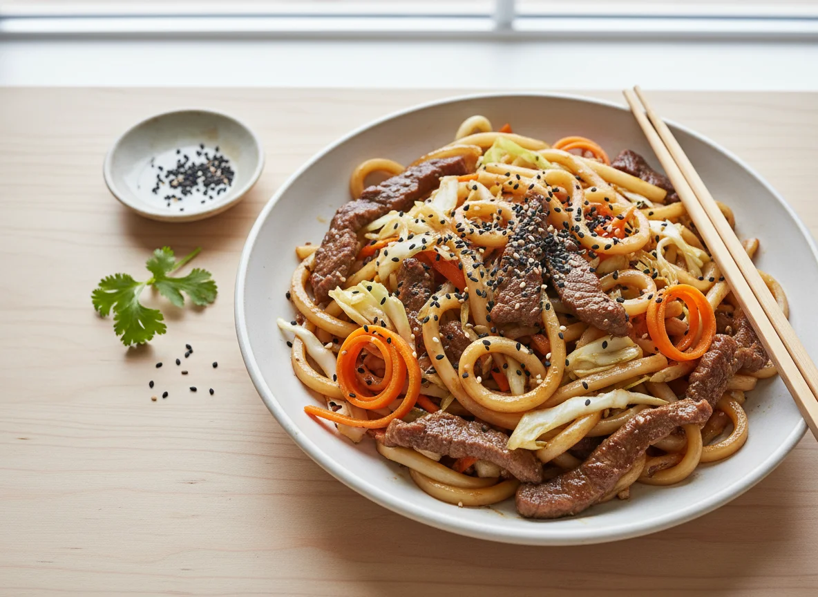 Лапша Удон с говядиной и овощами photo