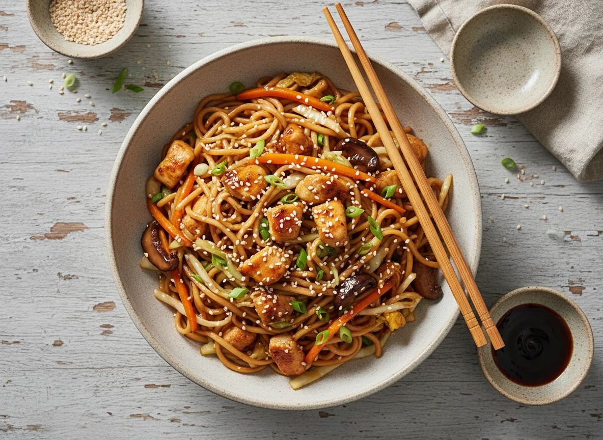 Лапша вок с курицей и овощами photo