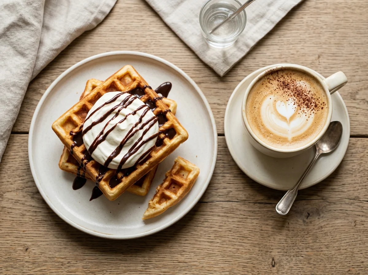 Латте с венскими вафлями photo