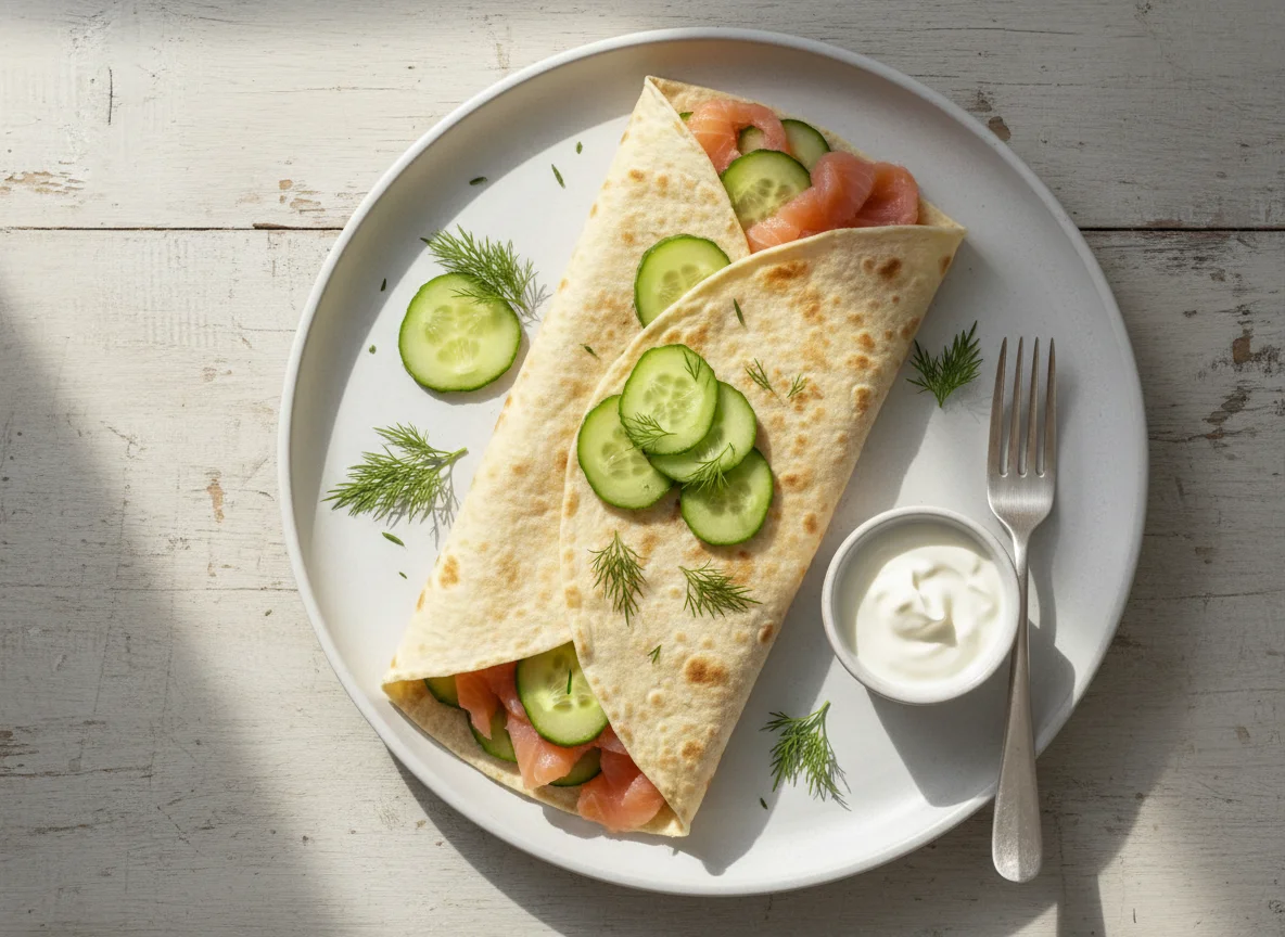 Лаваш с лососем и огурцом photo