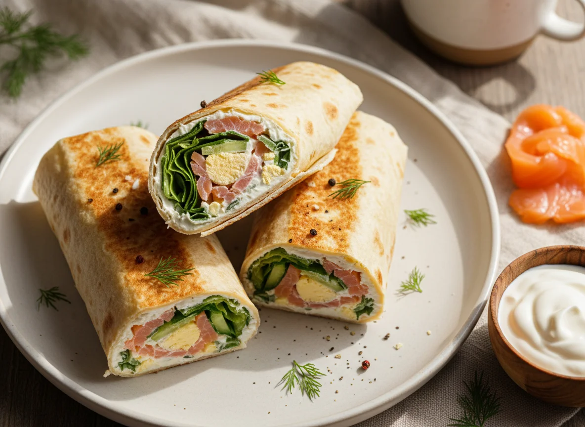 Лаваш с лососем, сливочным сыром и яйцом photo
