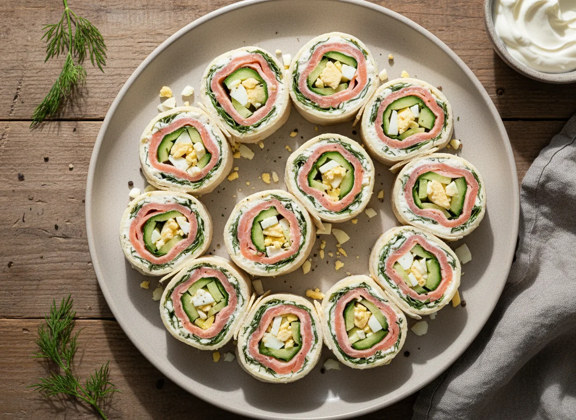 Лаваш с лососем, сливочным сыром и огурцом photo