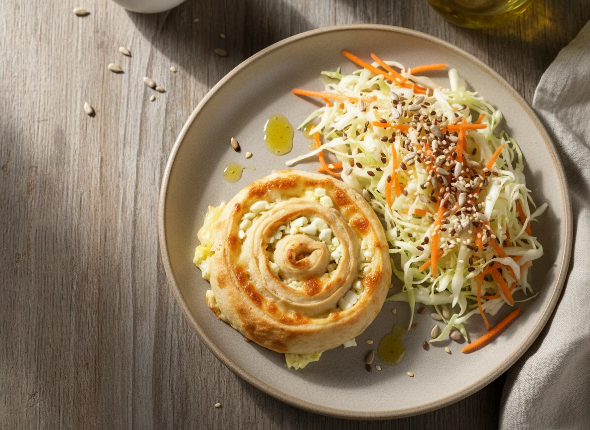 Лаваш с начинкой и овощной салат photo