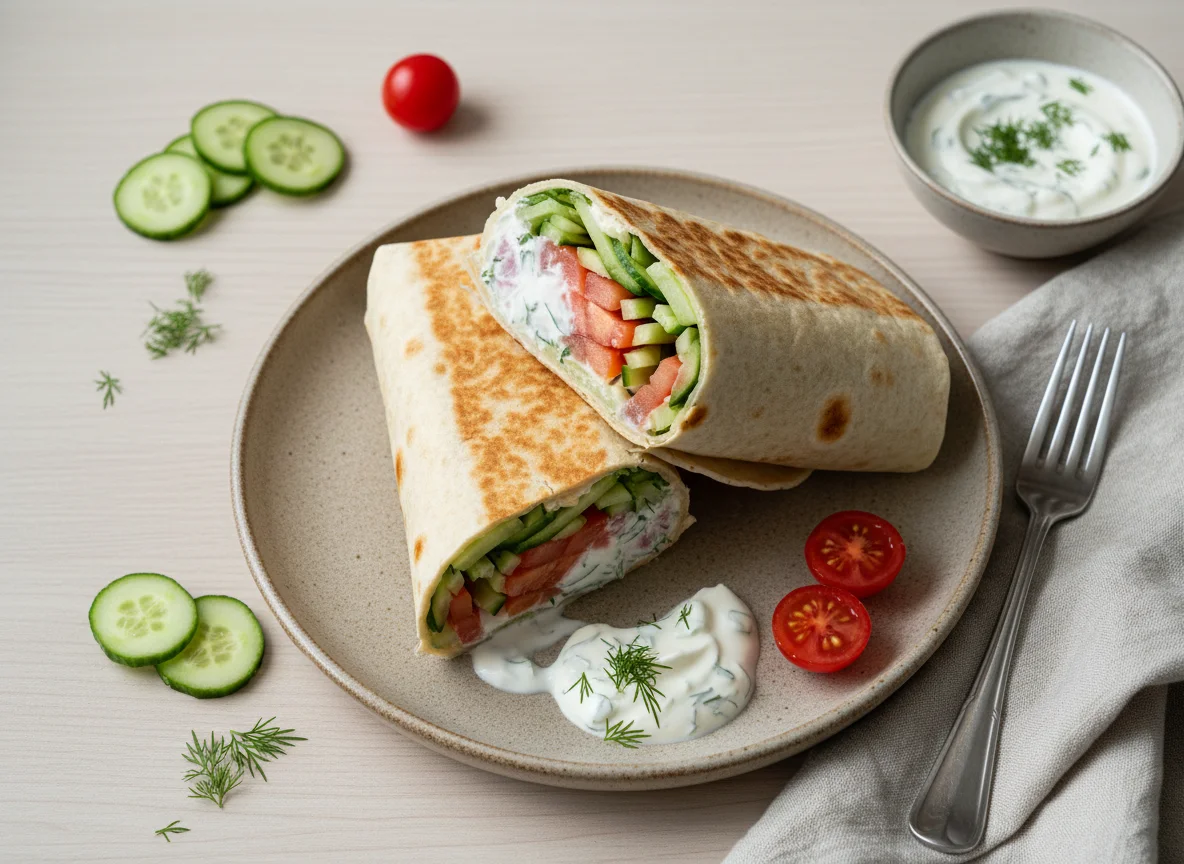 Лаваш с овощами и соусом photo