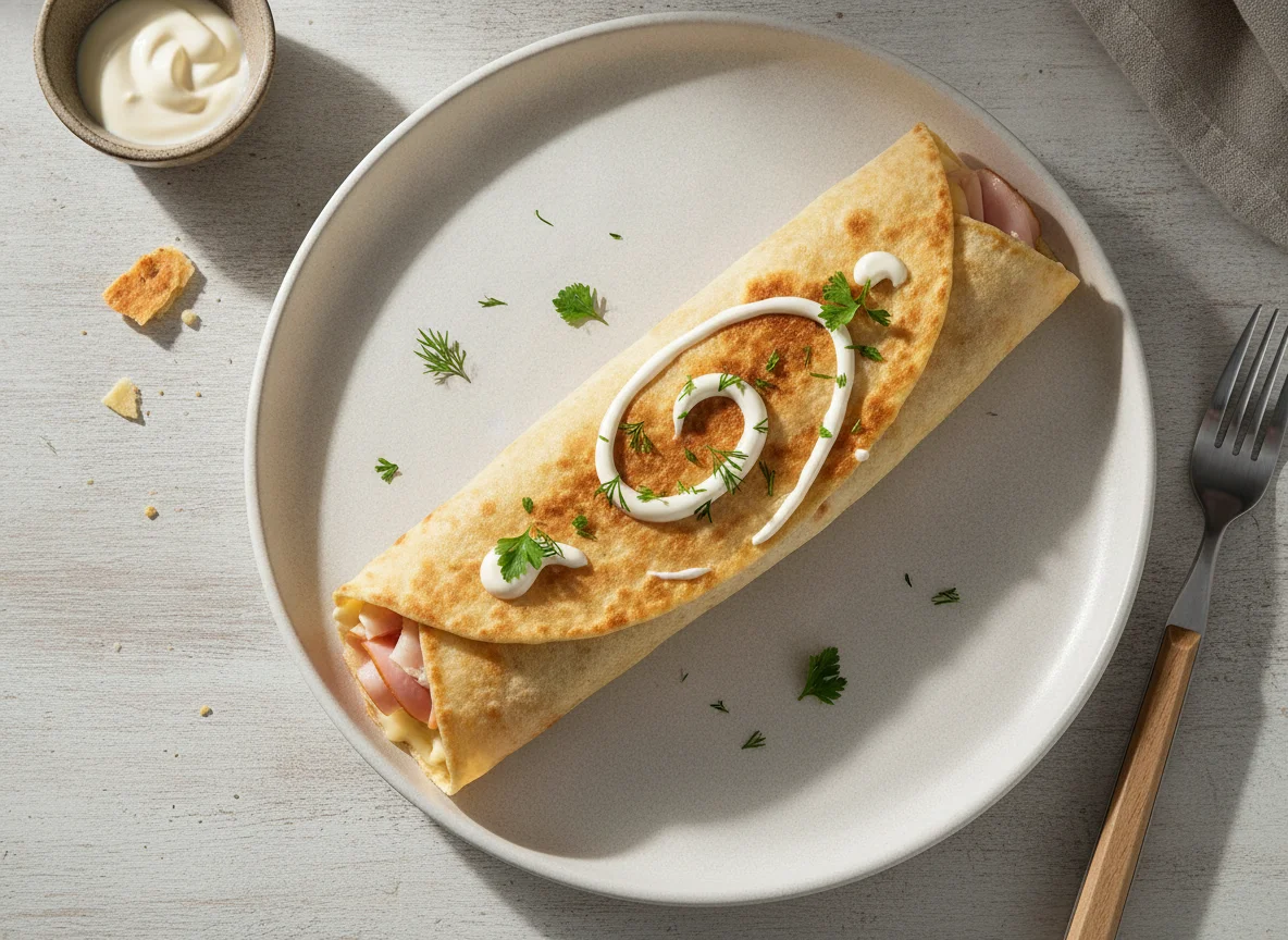 Лаваш с сыром и ветчиной photo