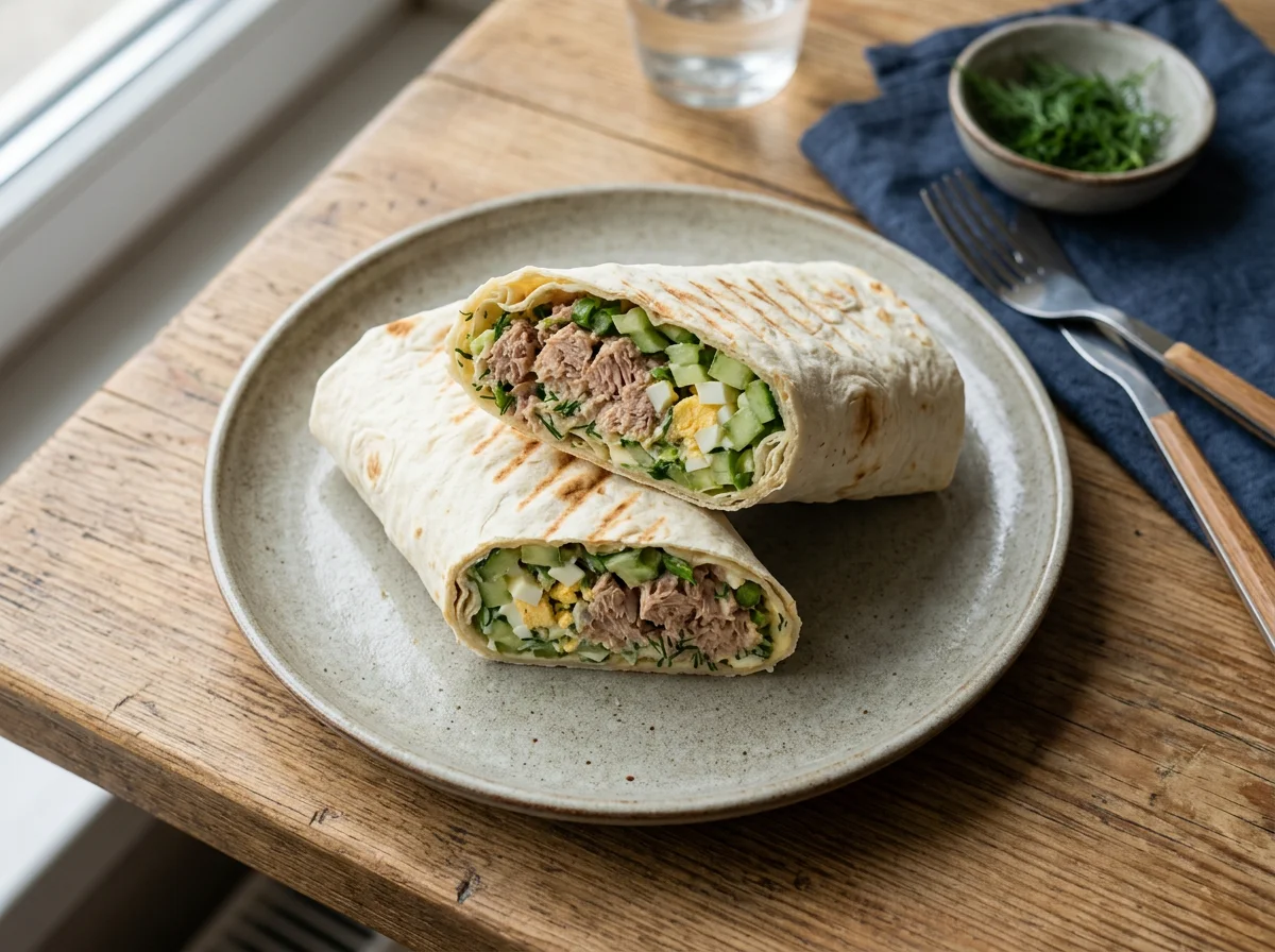 Лаваш с тунцом, яйцом и огурцом photo