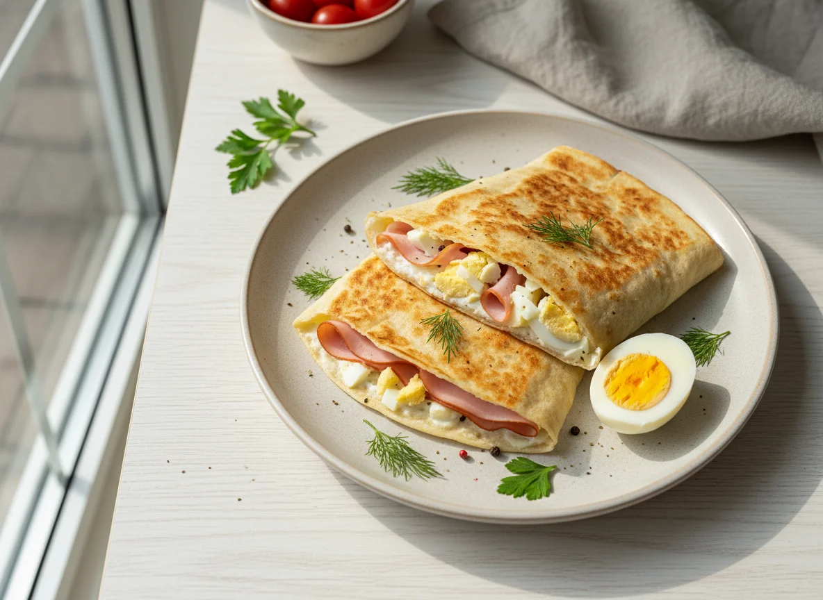 Лаваш с ветчиной, яйцом и сливочным сыром photo