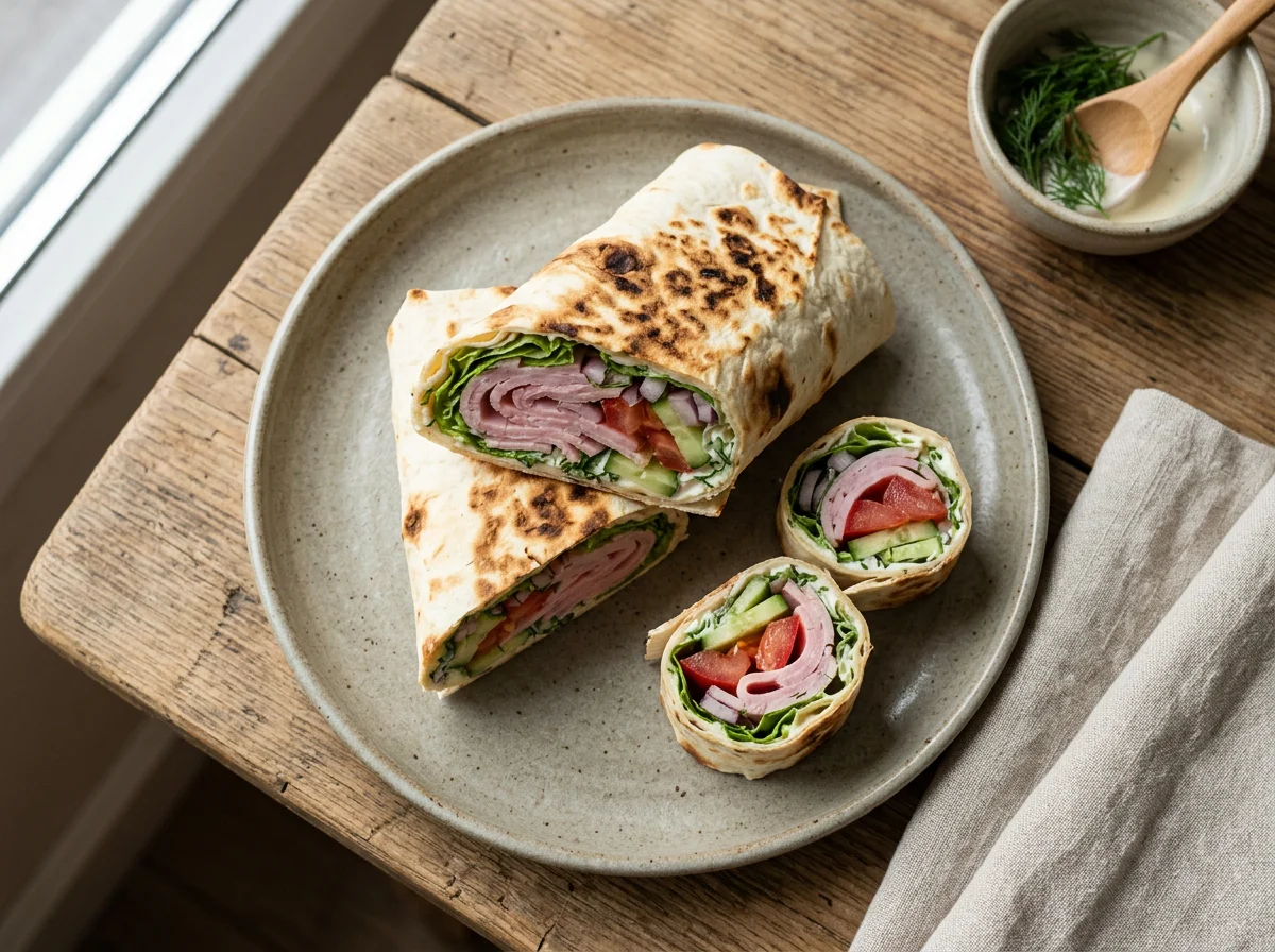 Лаваш с ветчиной и овощами photo