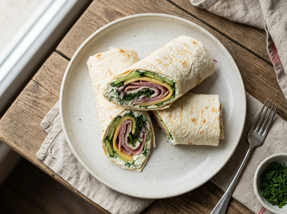 Лаваш с ветчиной, сыром и огурцом photo