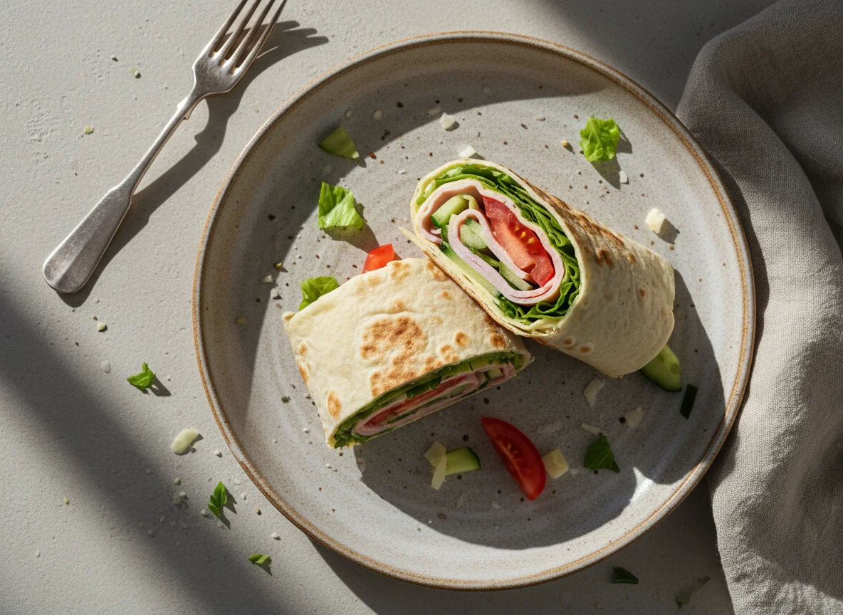 Лаваш с ветчиной, сыром и овощами photo