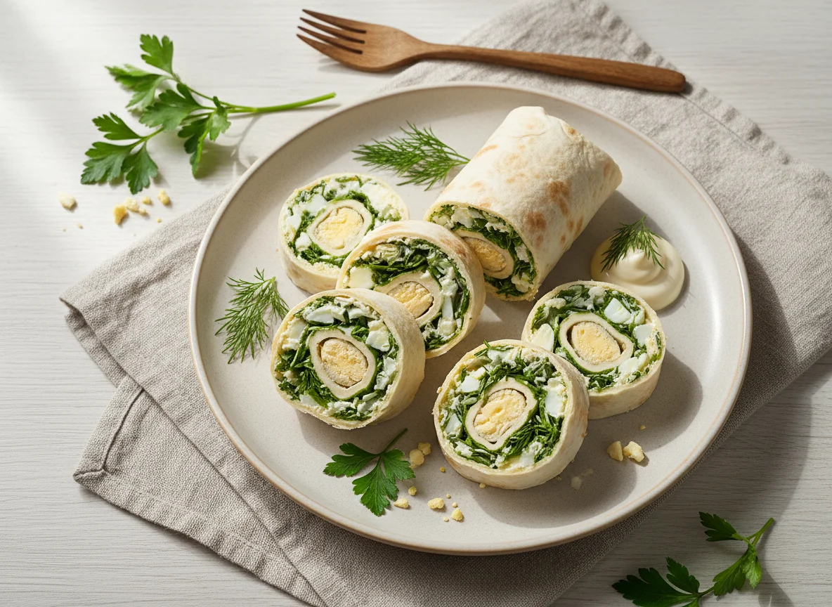 Лавашный рулет с яйцом и зеленью photo