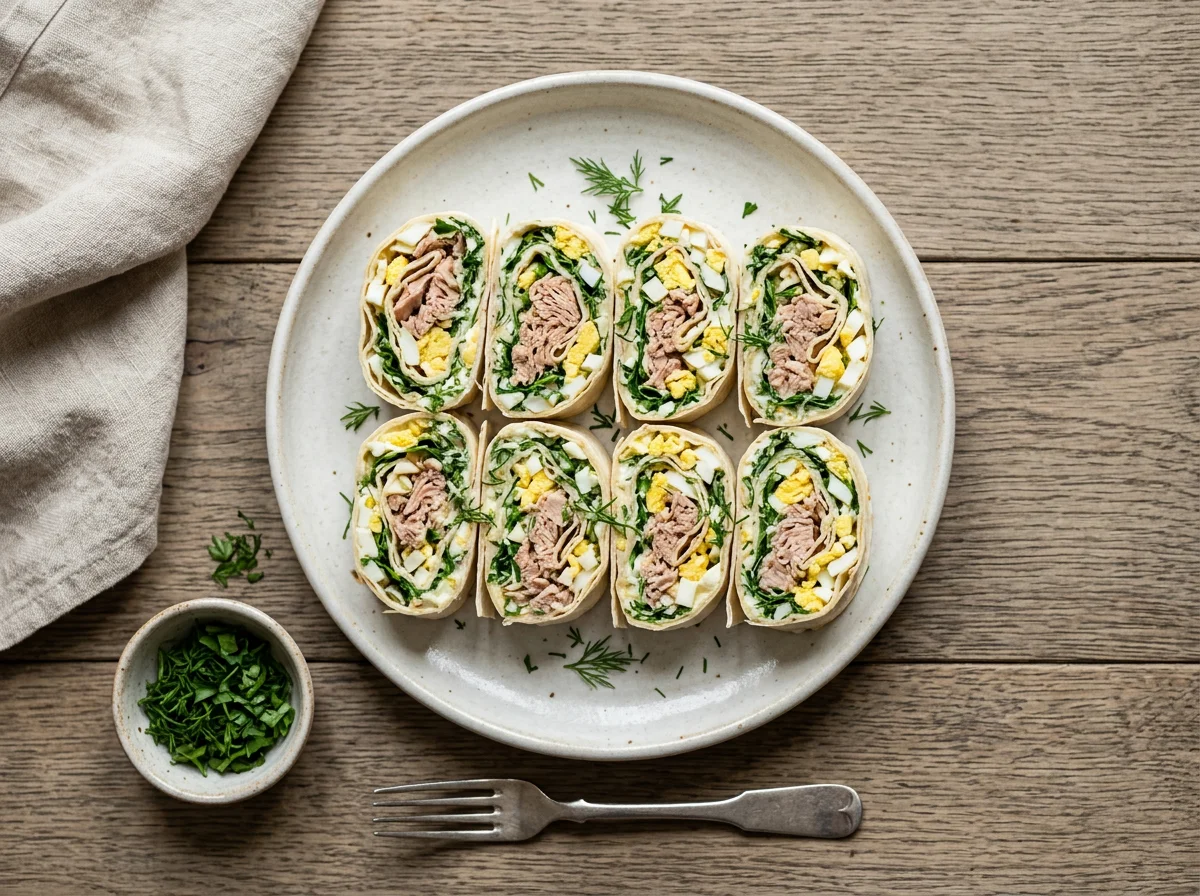 Лавашный рулет с тунцом, яйцом и зеленью photo