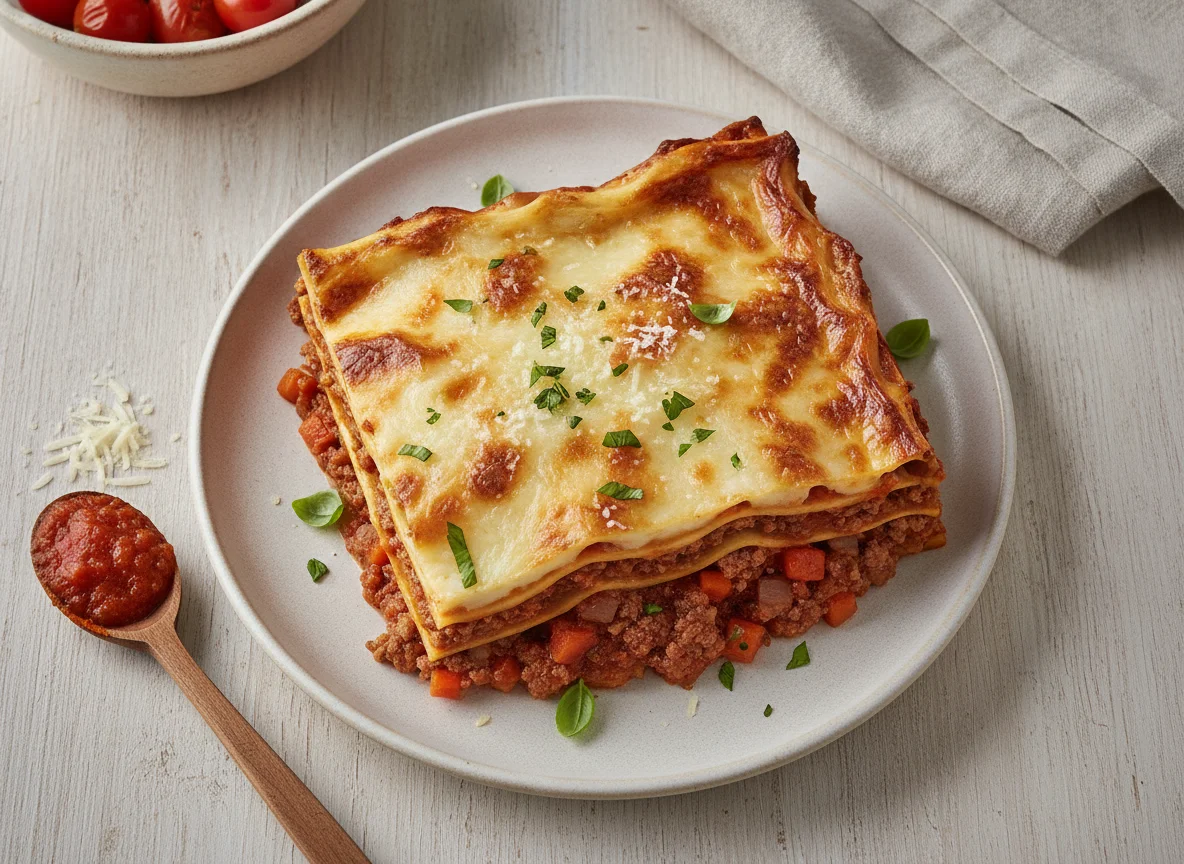 Лазанья с мясным фаршем и овощами photo