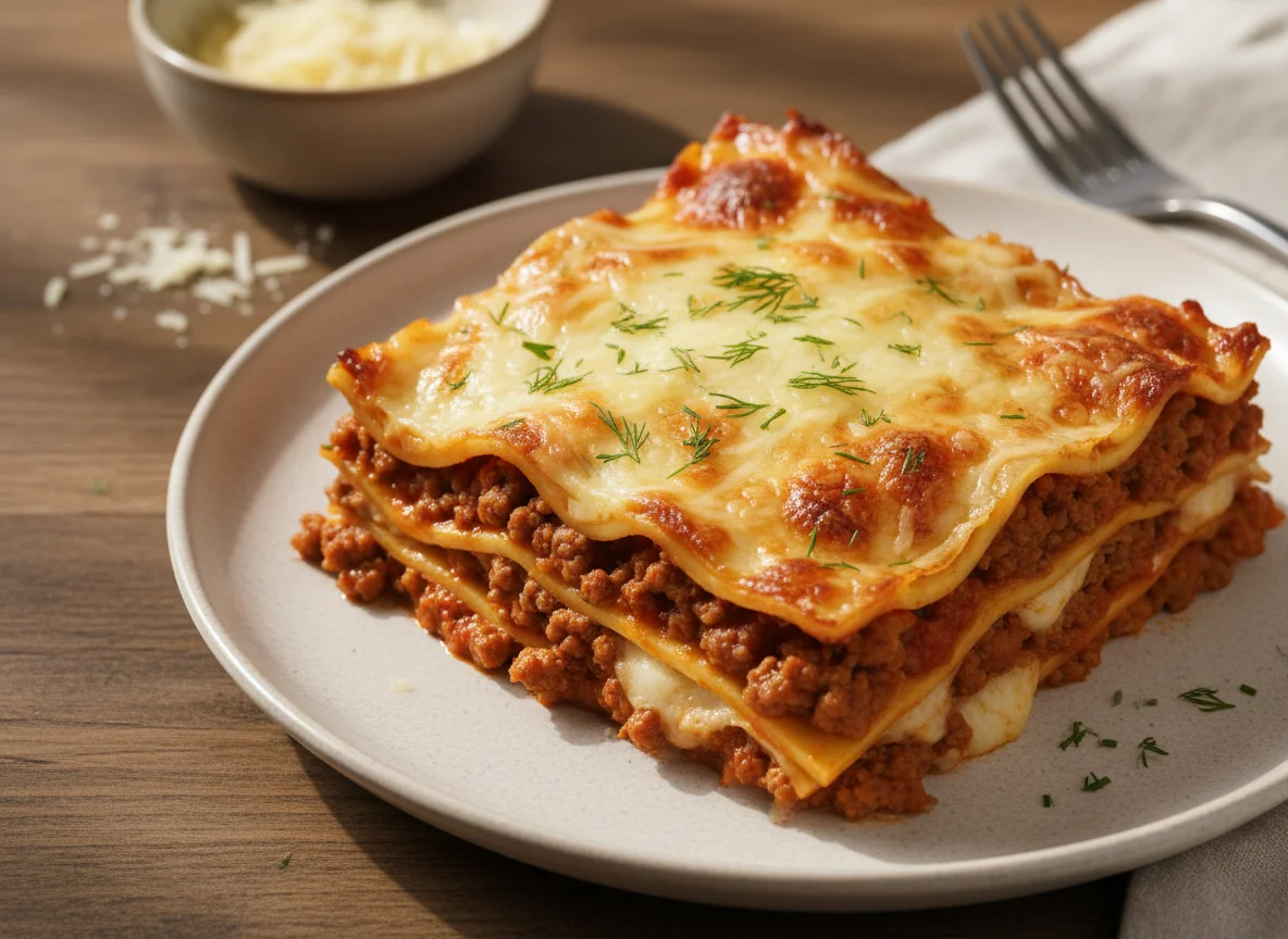 Лазанья с мясным фаршем и сыром photo