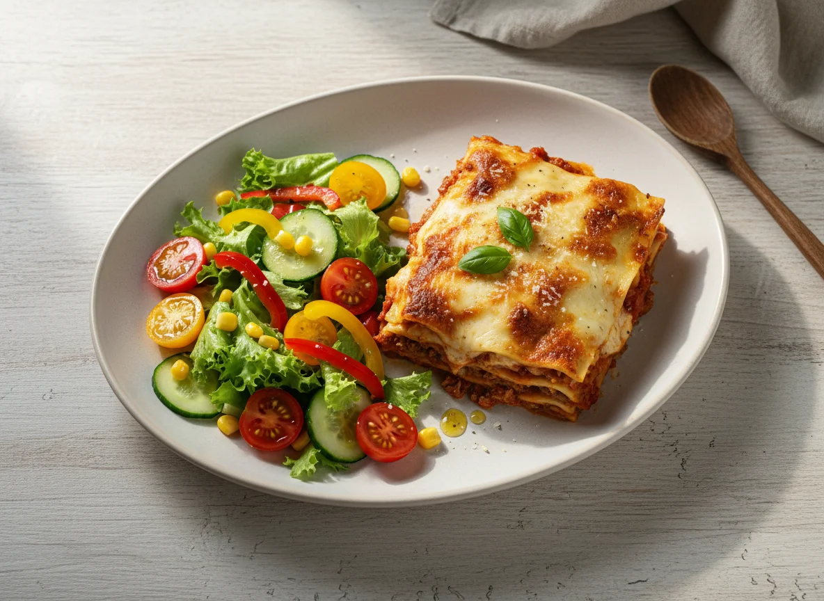 Лазанья с овощным салатом photo