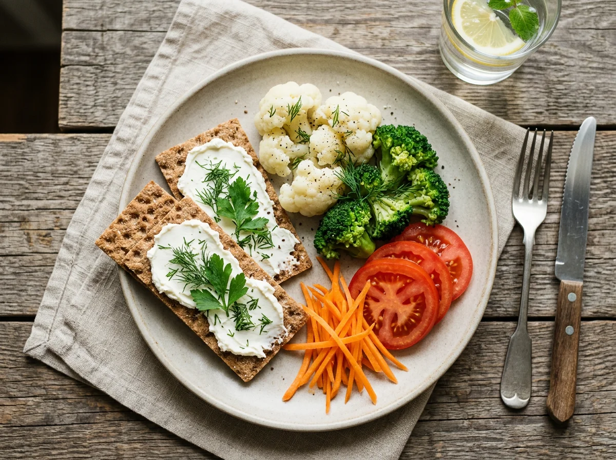 Легкий завтрак с овощами и хлебцами photo