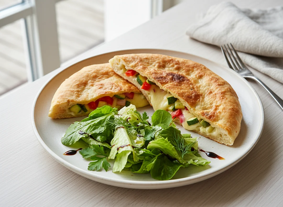 Лепешка с начинкой и салатом photo