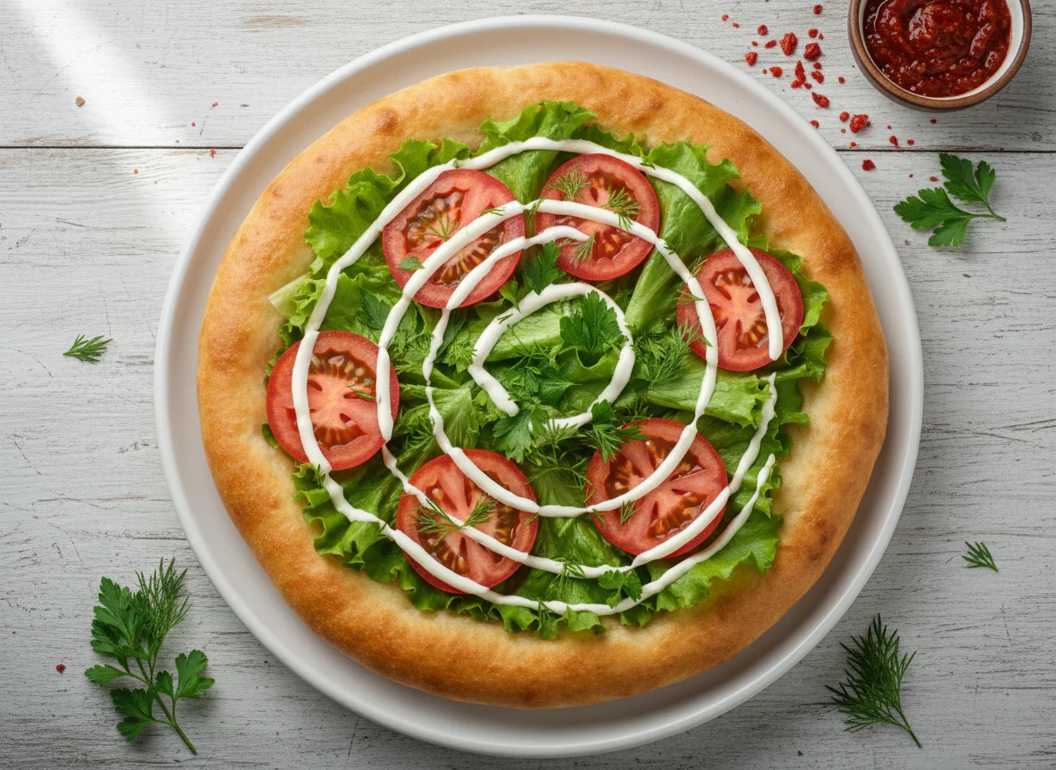 Лепешка с овощами и соусом photo