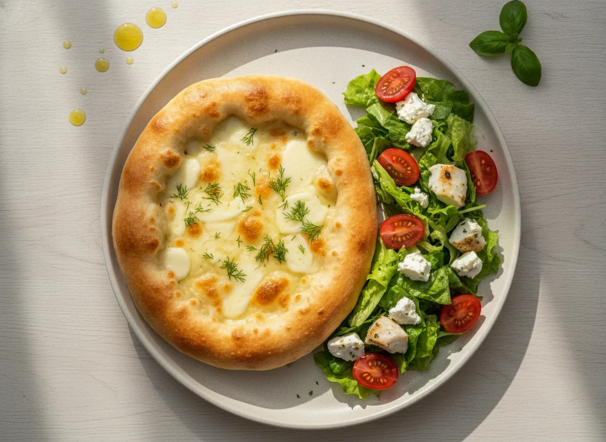 Лепешка с сыром и овощной салат photo