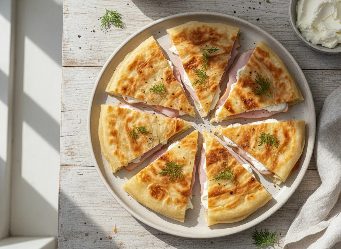 Лепешка с ветчиной и сливочным сыром photo