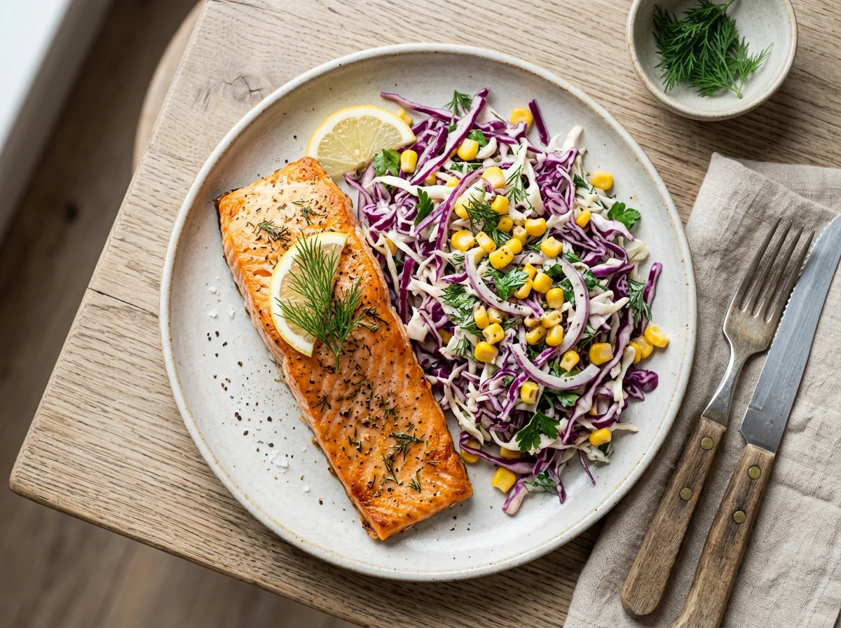 Лосось с капустным салатом photo