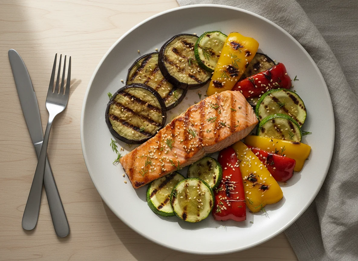 Лосось с овощами гриль photo